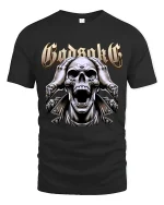 Godsake Screaming Skull Heavy Metal Dark Art Graphic T Shirt - black t-shirt on white background