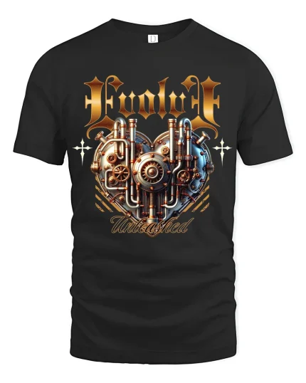 Ironclad Unleashed Mechanical Heart Steampunk Graphic T Shirt - black t-shirt on white background