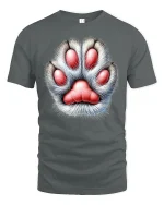 Cute Furry Paw Print Heart Shape Animal Lover Graphic T Shirt - gray t-shirt on white background