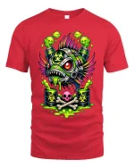 Toxic Punk Piranha Biohazard Monster Art Graphic T Shirt - red t-shirt on white background