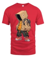 Urban Hoodie Robot Street Style Cartoon Art Graphic T Shirt - red t-shirt on white background