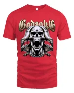 Godsake Screaming Skull Heavy Metal Dark Art Graphic T Shirt - red t-shirt on white background