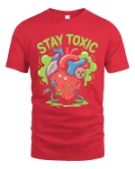 Stay Toxic Mutant Heart Cartoon Street Art Graphic T Shirt - red t-shirt on white background