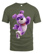 Funny Purple Dancing Dog Cartoon Street Style Graphic T Shirt - military green t-shirt on white background