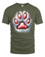Cute Furry Paw Print Heart Shape Animal Lover Graphic T Shirt - military green t-shirt on white background