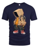 Urban Hoodie Robot Street Style Cartoon Art Graphic T Shirt - navy t-shirt on white background