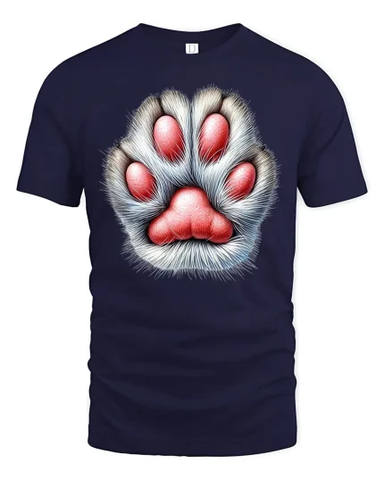 Cute Furry Paw Print Heart Shape Animal Lover Graphic T Shirt - navy t-shirt on white background