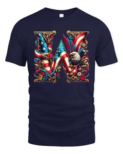 Patriotic Letter M Eagle Flag American Pride Graphic T Shirt - navy t-shirt on white background