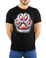 Cute Furry Paw Print Heart Shape Animal Lover Graphic T Shirt - model wearing black tee with hands behind back