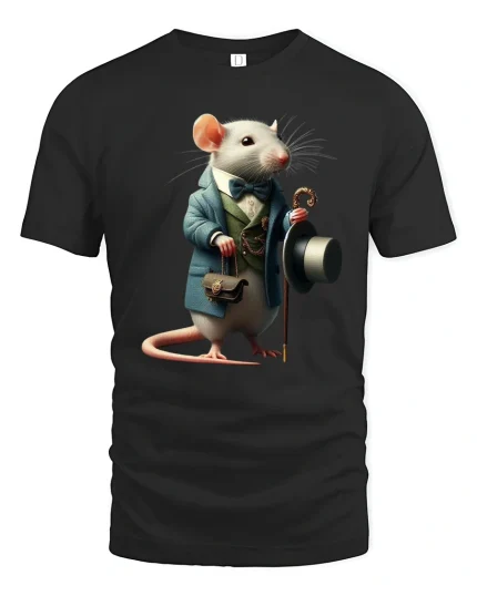 Gentleman Mouse Vintage Illustration Graphic T Shirt - black t-shirt on white background