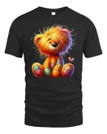 Cute Patchwork Teddy Bear Illustration Graphic T Shirt - black t-shirt on white background