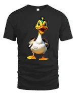 Funny Happy Cartoon Duck Illustration Graphic T Shirt - black t-shirt on white background