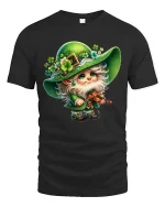 Cute Irish Gnome Fiddle Player St Patricks Day Graphic T Shirt - black t-shirt on white background