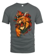 Roaring Lion Artistic Fire Mane Illustration Graphic T Shirt - gray t-shirt on white background