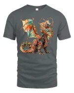 Steampunk Mechanical Dragon Fantasy Illustration Graphic T Shirt - gray t-shirt on white background