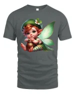 Cute Fairy Leprechaun Illustration Graphic T Shirt - gray t-shirt on white background