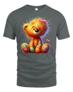 Cute Patchwork Teddy Bear Illustration Graphic T Shirt - gray t-shirt on white background