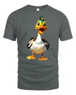 Funny Happy Cartoon Duck Illustration Graphic T Shirt - gray t-shirt on white background