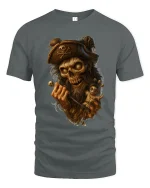 Dark Pirate Skull Voodoo Doll Fantasy Horror Graphic T Shirt - gray t-shirt on white background