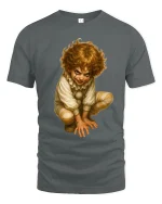 Creepy Mischief Clown Illustration Dark Fantasy Graphic T Shirt - gray t-shirt on white background