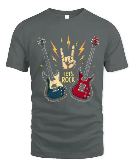 Lets Rock Electric Guitar Hand Sign Music Lover Graphic T Shirt - gray t-shirt on white background
