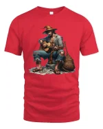 Wandering Guitar Player Street Music Illustration Graphic T Shirt - red t-shirt on white background