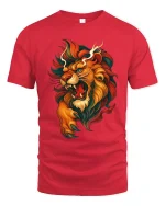 Roaring Lion Artistic Fire Mane Illustration Graphic T Shirt - red t-shirt on white background