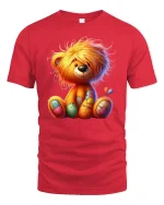 Cute Patchwork Teddy Bear Illustration Graphic T Shirt - red t-shirt on white background