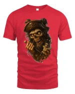 Dark Pirate Skull Voodoo Doll Fantasy Horror Graphic T Shirt - red t-shirt on white background