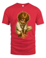 Creepy Mischief Clown Illustration Dark Fantasy Graphic T Shirt - red t-shirt on white background