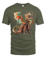 Steampunk Mechanical Dragon Fantasy Illustration Graphic T Shirt - military green t-shirt on white background