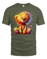 Cute Patchwork Teddy Bear Illustration Graphic T Shirt - military green t-shirt on white background