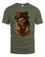 Dark Pirate Skull Voodoo Doll Fantasy Horror Graphic T Shirt - military green t-shirt on white background
