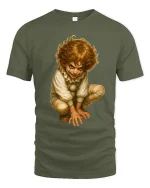Creepy Mischief Clown Illustration Dark Fantasy Graphic T Shirt - military green t-shirt on white background