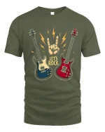 Lets Rock Electric Guitar Hand Sign Music Lover Graphic T Shirt - military green t-shirt on white background
