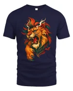 Roaring Lion Artistic Fire Mane Illustration Graphic T Shirt - navy t-shirt on white background