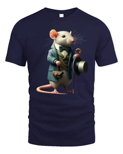 Gentleman Mouse Vintage Illustration Graphic T Shirt - navy t-shirt on white background