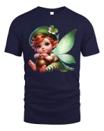 Cute Fairy Leprechaun Illustration Graphic T Shirt - navy t-shirt on white background