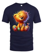 Cute Patchwork Teddy Bear Illustration Graphic T Shirt - navy t-shirt on white background