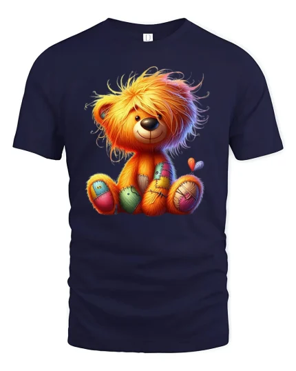 Cute Patchwork Teddy Bear Illustration Graphic T Shirt - navy t-shirt on white background