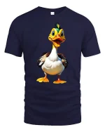 Funny Happy Cartoon Duck Illustration Graphic T Shirt - navy t-shirt on white background