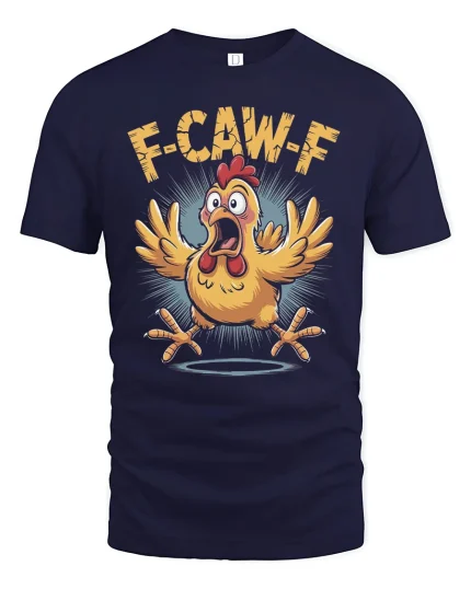 Funny F Caw F Screaming Chicken Cartoon Graphic T Shirt - navy t-shirt on white background