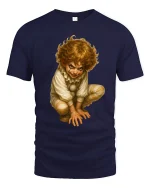 Creepy Mischief Clown Illustration Dark Fantasy Graphic T Shirt - navy t-shirt on white background