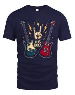 Lets Rock Electric Guitar Hand Sign Music Lover Graphic T Shirt - navy t-shirt on white background