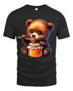 Cute Honey Bear Graphic T Shirt Sweet Cartoon Animal Style - black t-shirt on white background
