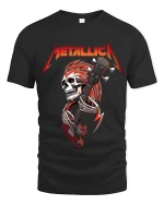 Heavy Metal Skull Guitarist Graphic T Shirt With Rock Energy - black t-shirt on white background