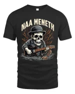 Naa Meneth Skull Guitarist Graphic T Shirt Dark Music Art - black t-shirt on white background