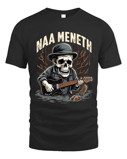 Naa Meneth Skull Guitarist Graphic T Shirt Dark Music Art - black t-shirt on white background