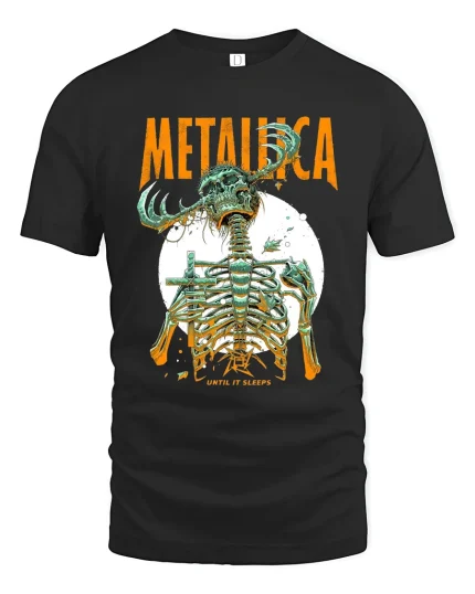 Heavy Metal Elk Skull Skeleton Graphic T Shirt Dark Art Style - black t-shirt on white background