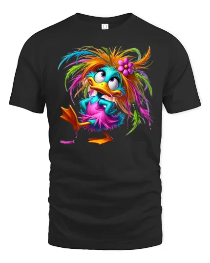 Colorful Crazy Duck Cartoon Graphic T Shirt Funny Cute Style - black t-shirt on white background